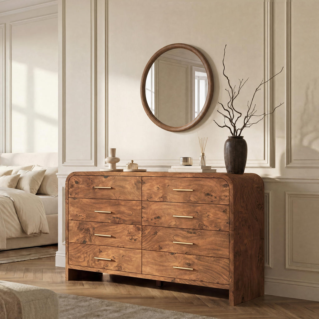 EliteSet Curved Dresser for Bedroom, 63" Large Modern Chest of Drawers, Vanity Desk TV Stand for Living Room, Closet Storage Drawers Organizer Furniture, Nursery, Hallway