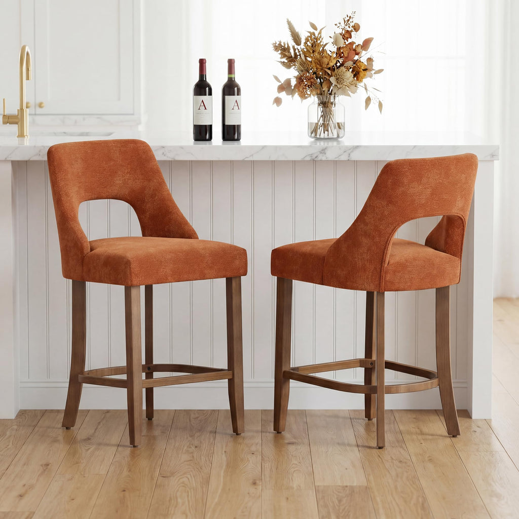 UVV Bar Stools, Upholstered Counter Height Bar Stools, Modern Counter Stools with Wood Legs for Kitchen Island Dining Room Bar