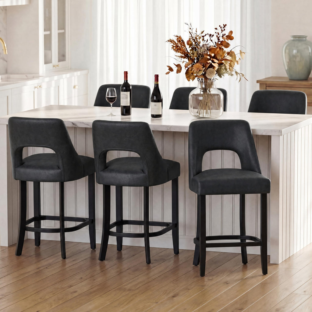 UVV Bar Stools, Upholstered Counter Height Bar Stools, Modern Counter Stools with Wood Legs for Kitchen Island Dining Room Bar
