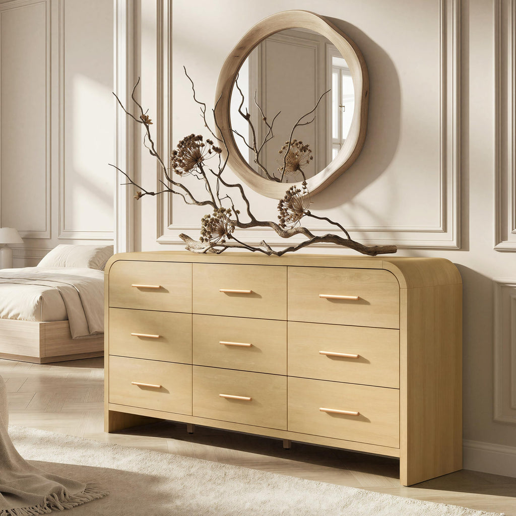 EliteSet Curved Dresser for Bedroom, 63" Large Modern Chest of Drawers, Vanity Desk TV Stand for Living Room, Closet Storage Drawers Organizer Furniture, Nursery, Hallway