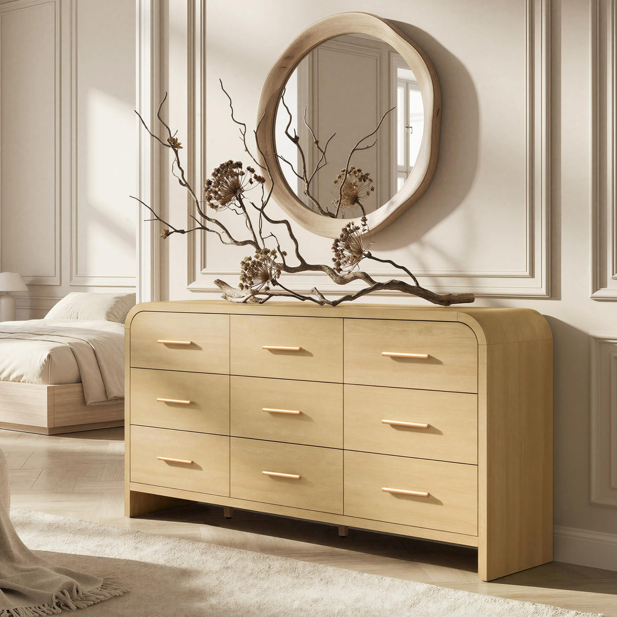 EliteSet Curved Dresser for Bedroom, 63" Large Modern Chest of Drawers, Vanity Desk TV Stand for Living Room, Closet Storage Drawers Organizer Furniture, Nursery, Hallway