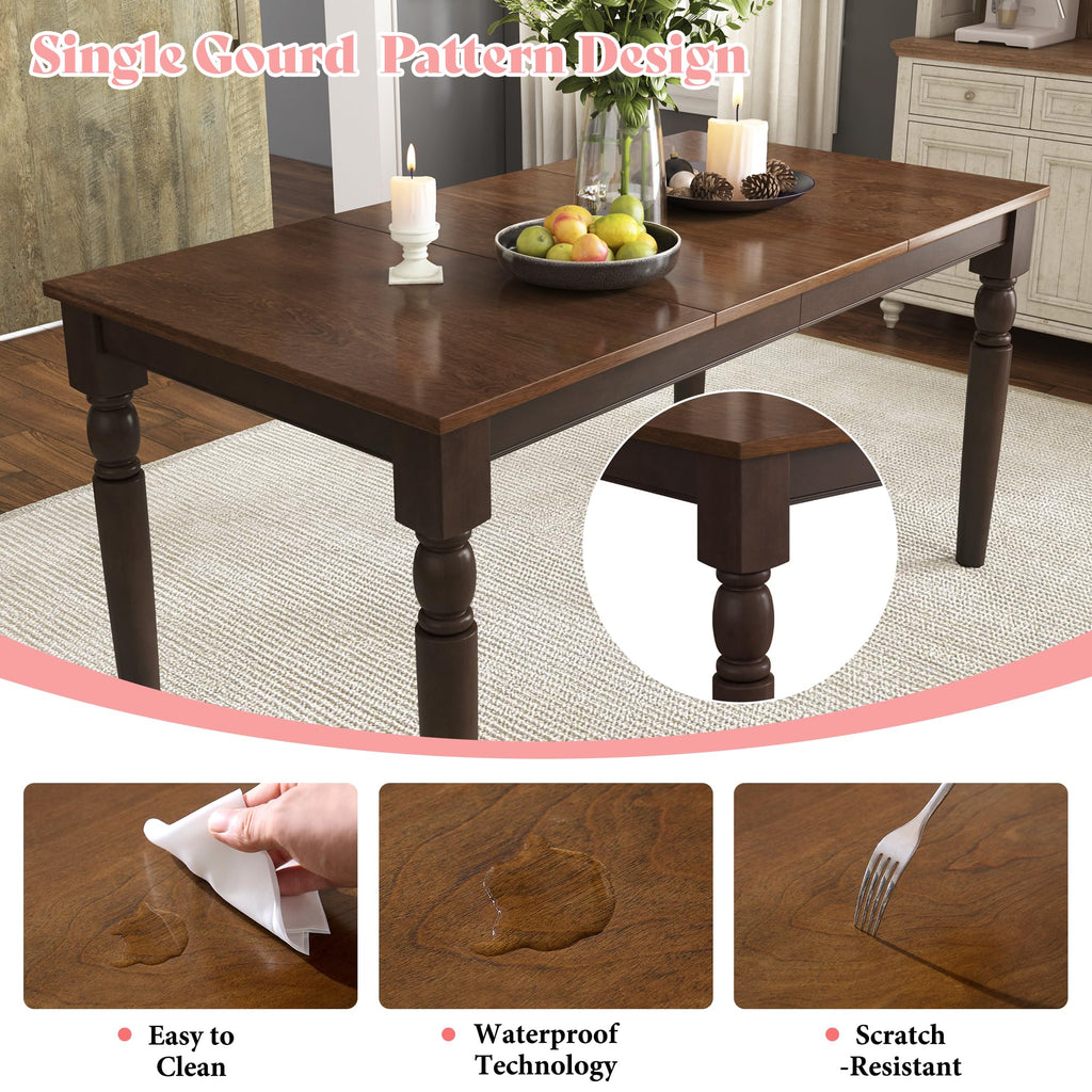 AMERLIFE 6-Piece Farmhouse Dining Table Set,Solid Wood Table with 4 Upholstered Chairs and Bench, Comfortable Seating for 6, for Kitchen or Dining Room