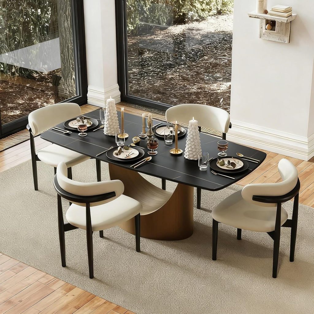 POVISON Modern Dining Table Marble White Black Bronze for Dining Room Kitchen
