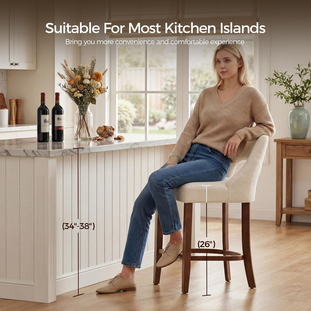 UVV Bar Stools, Upholstered Counter Height Bar Stools, Modern Counter Stools with Wood Legs for Kitchen Island Dining Room Bar