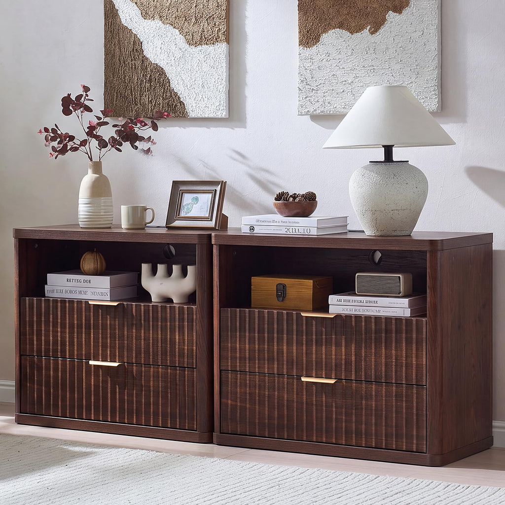 LEYAOYAO Wide Fluted Nightstand for Large Spaces