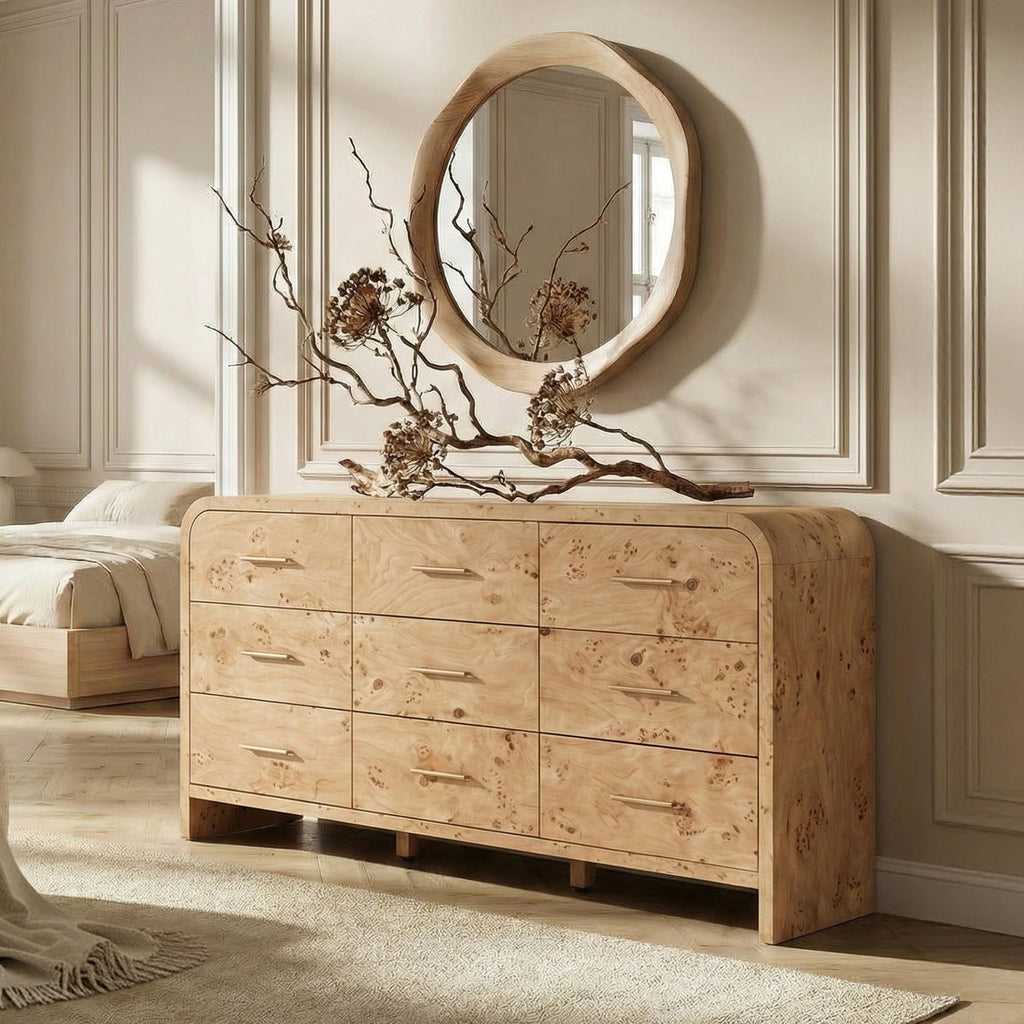 EliteSet Curved Dresser for Bedroom, 63" Large Modern Chest of Drawers, Vanity Desk TV Stand for Living Room, Closet Storage Drawers Organizer Furniture, Nursery, Hallway