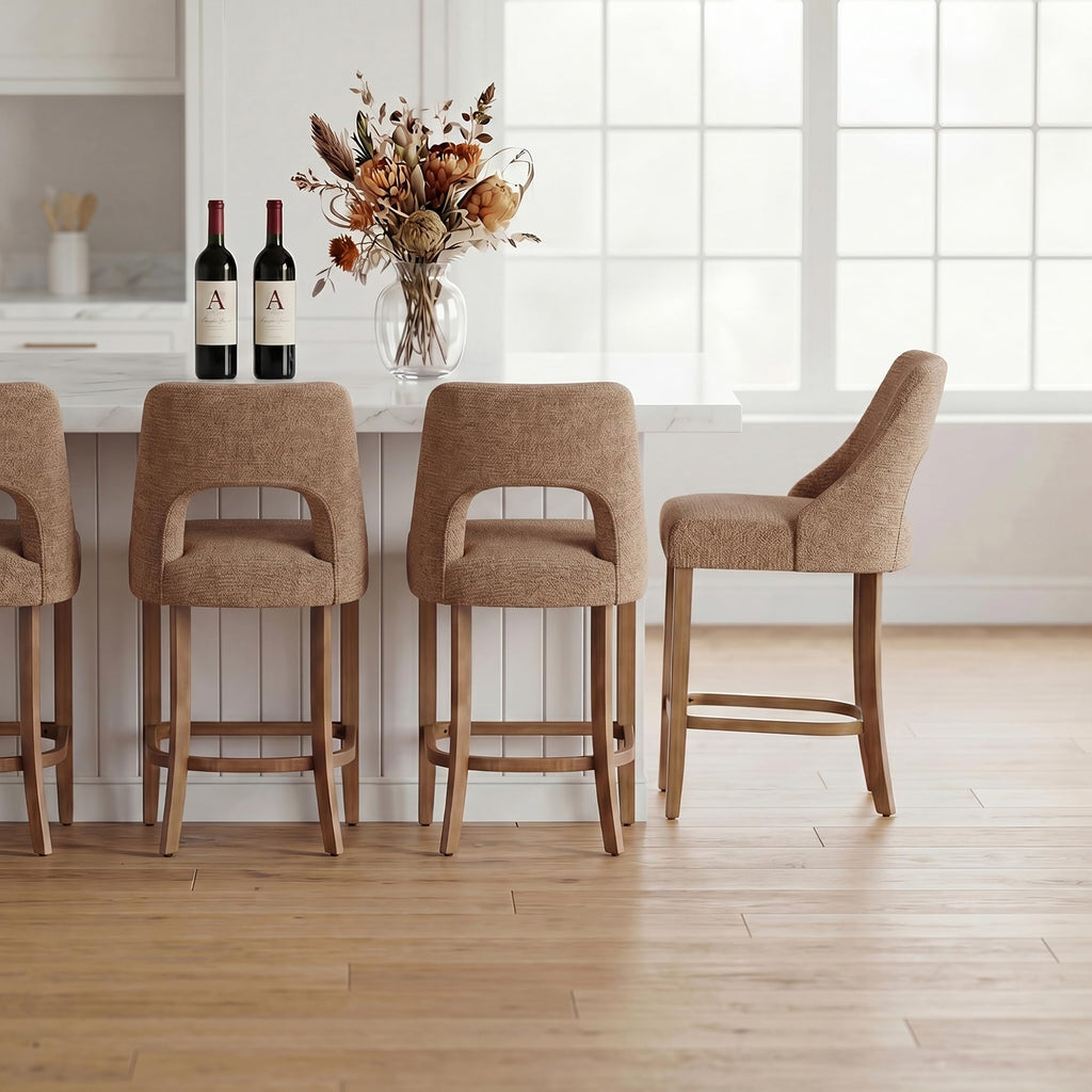 UVV Bar Stools, Upholstered Counter Height Bar Stools, Modern Counter Stools with Wood Legs for Kitchen Island Dining Room Bar