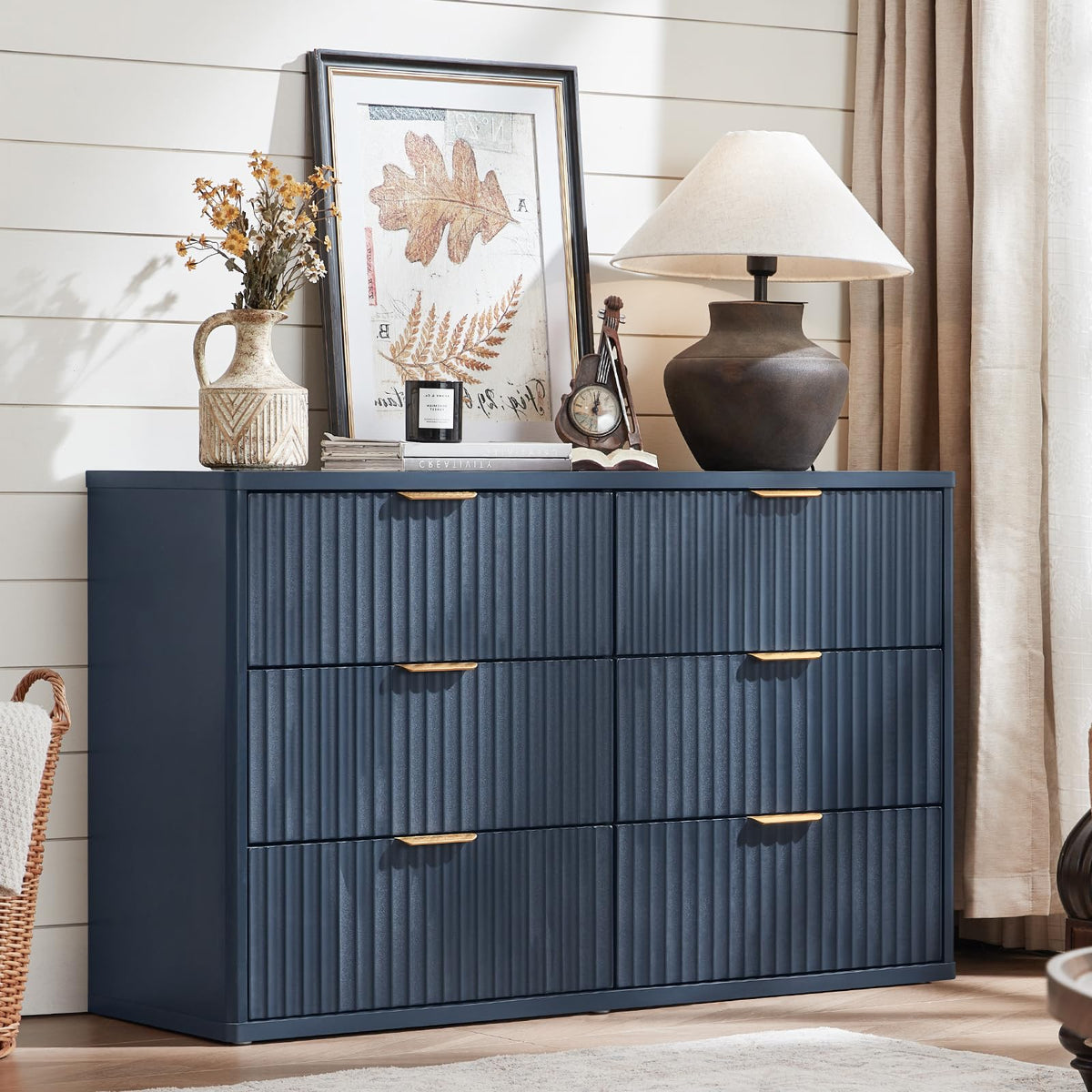 LEYAOYAO Wide Fluted Nightstand for Large Spaces