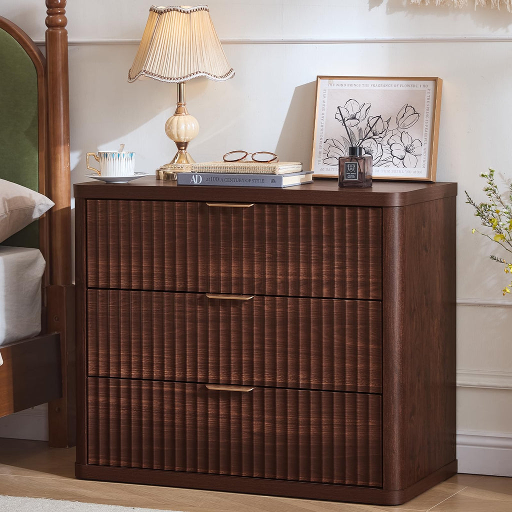 LEYAOYAO Wide Fluted Nightstand for Large Spaces