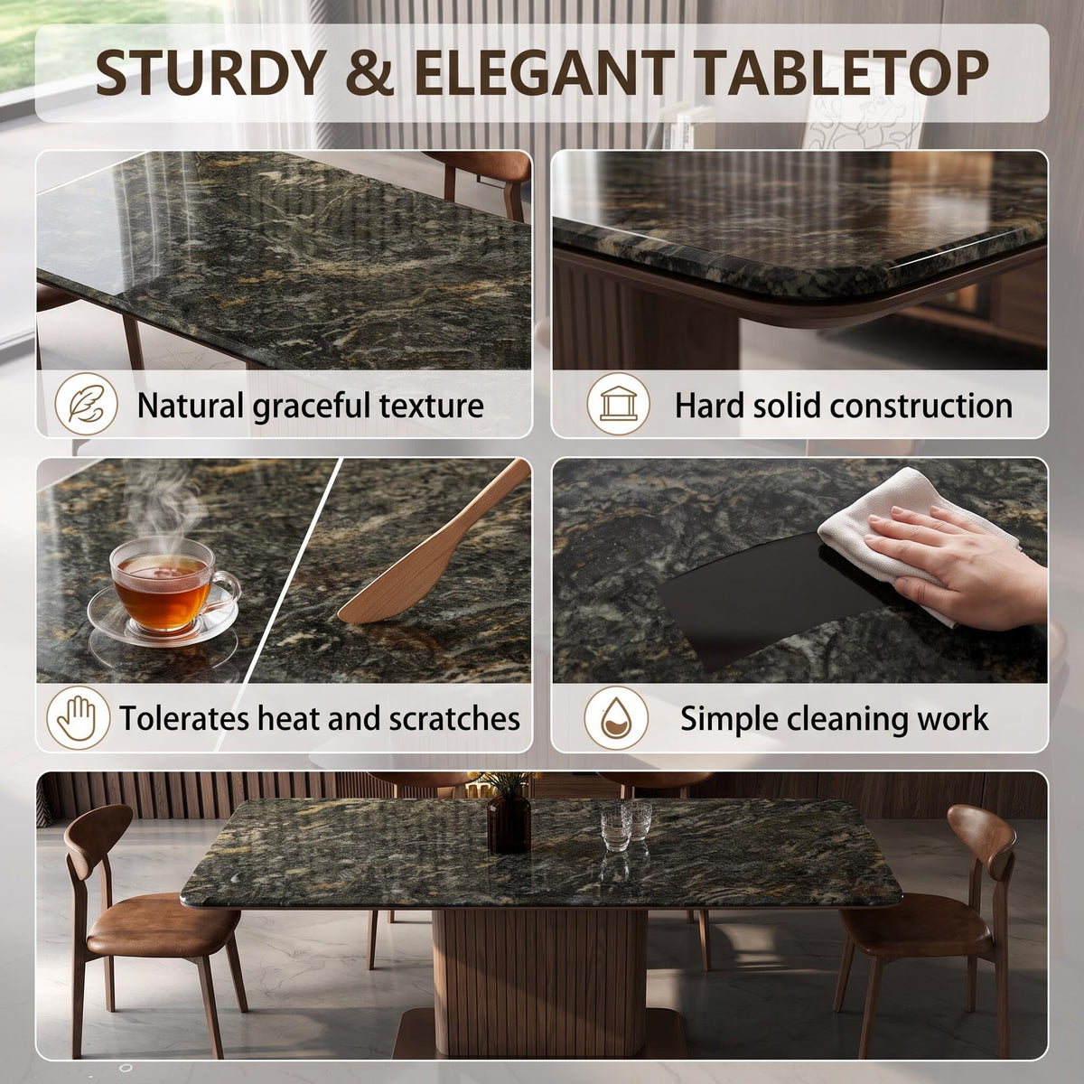 Onlystar Dining Table with Textured Sintered Stone Top