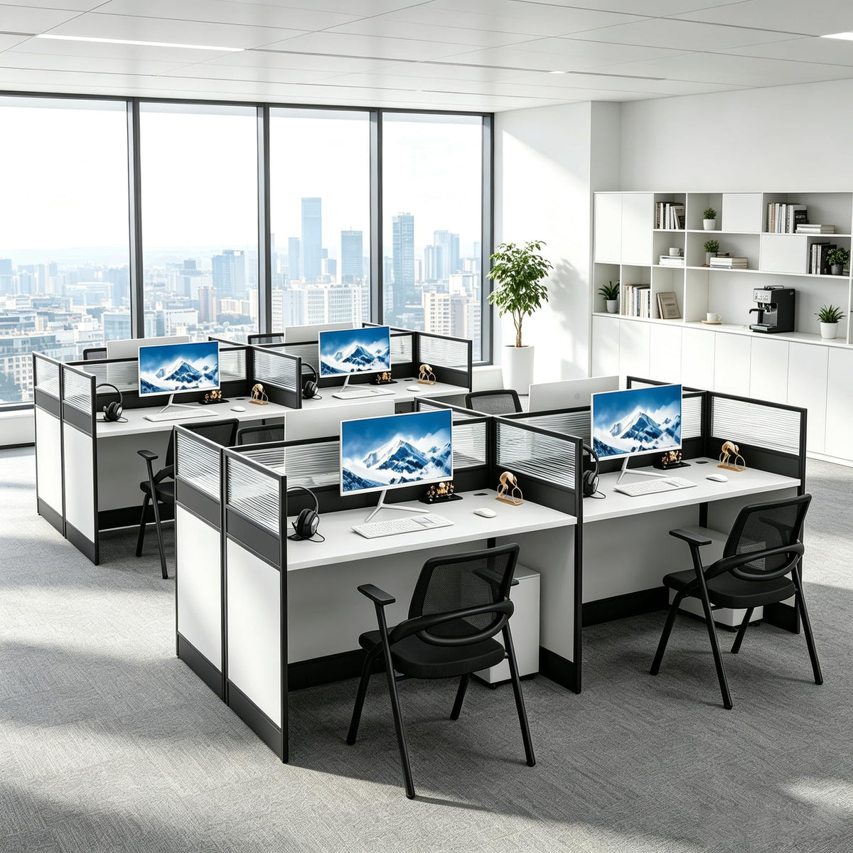 4-Person Office Cubicle Workstation with Privacy Panels