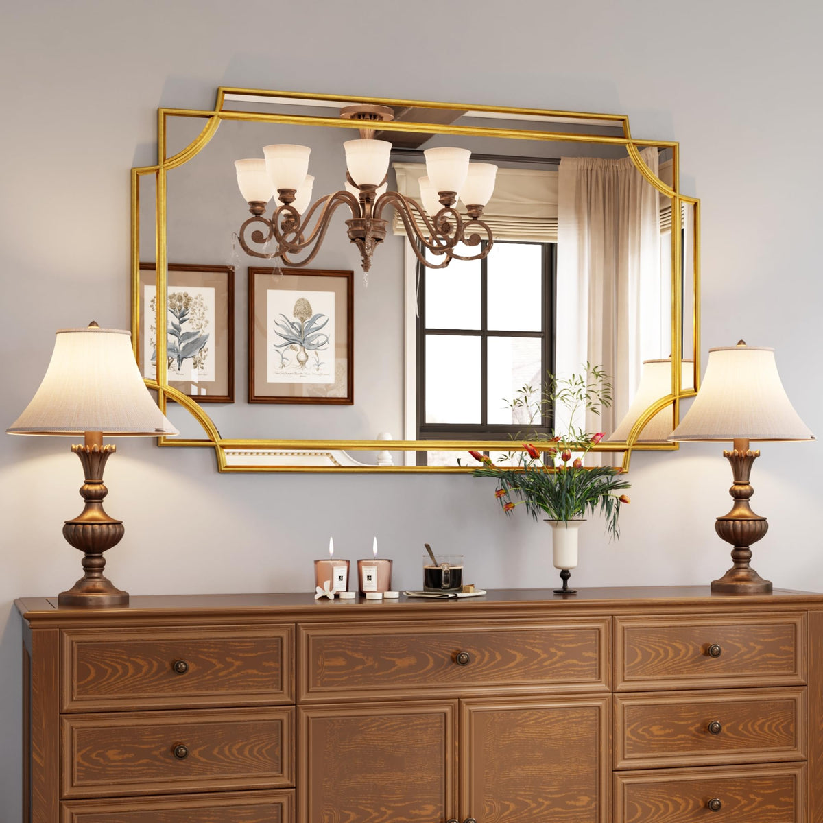 30 x 48-Inch Gold Beveled Wall Mirror for Vanity Decor
