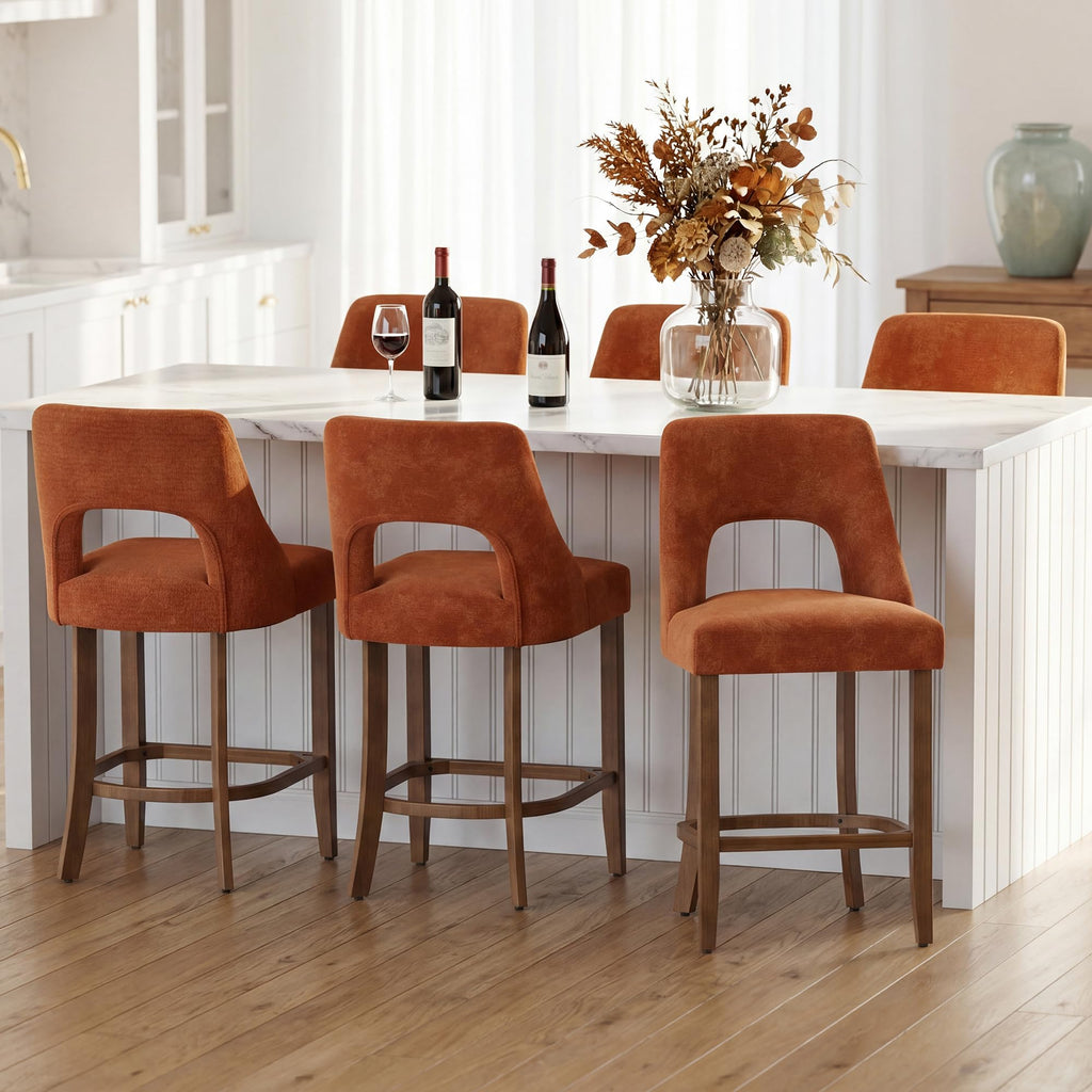 UVV Bar Stools, Upholstered Counter Height Bar Stools, Modern Counter Stools with Wood Legs for Kitchen Island Dining Room Bar