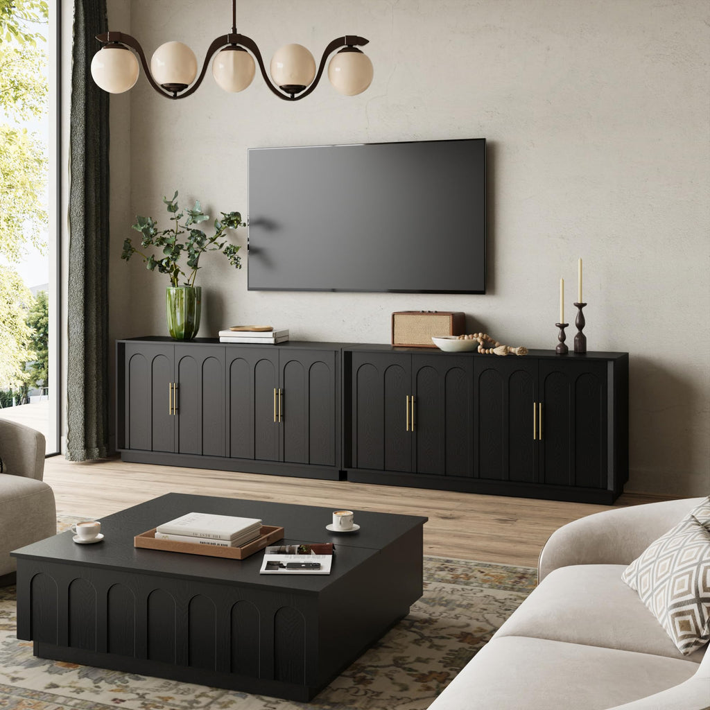 FORTUNETEC Sideboard Buffet Cabinet with Storage, Mid Century Modern Accent Cabinet with Arched Doors, Modular Media Console, 67" Large Credenza for Living Room Kitchen Dining Room Entryway