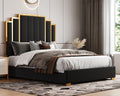 HOWE Bed Frame and Headboard, Upholstered Bed with Golden Plating Trim, Modern Platform Bed No Box Spring Needed