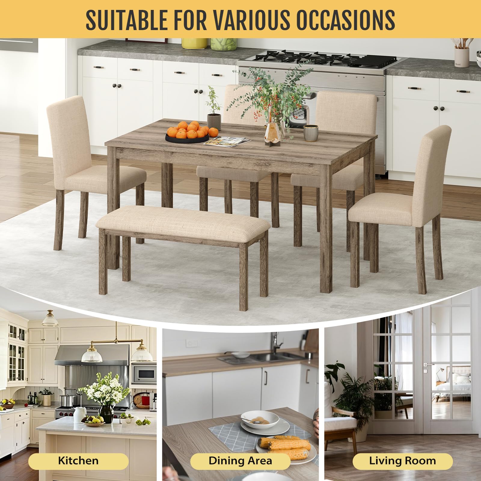 Zevemomo 6-Piece Wooden Dining Set