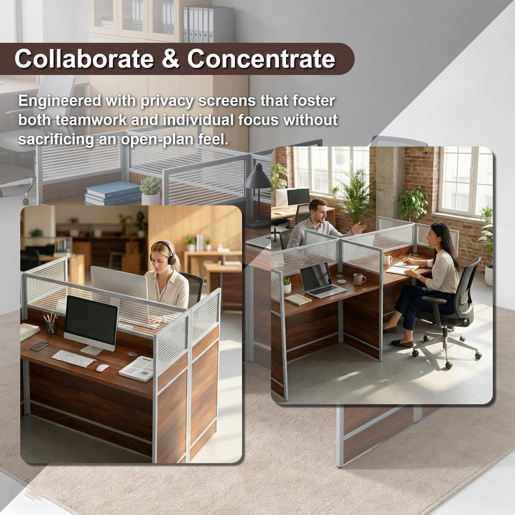 Flpolble 4-Person Office Cubicle Workstation Desk with Mute Privacy Panels & Cable Management, Computer Cubicles Desk for Home & Commercial Office Use, White&Black Finish