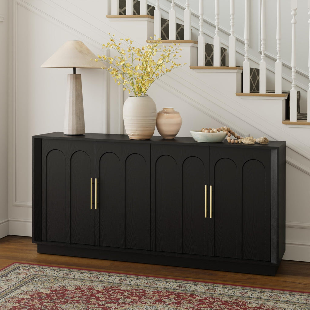 FORTUNETEC Sideboard Buffet Cabinet with Storage, Mid Century Modern Accent Cabinet with Arched Doors, Modular Media Console, 67" Large Credenza for Living Room Kitchen Dining Room Entryway