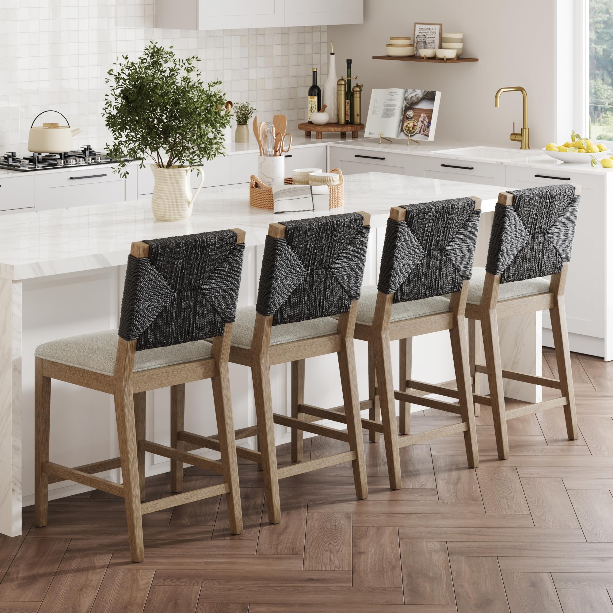 Nathan James Bohemian Bouclé Upholstered Bar Stool