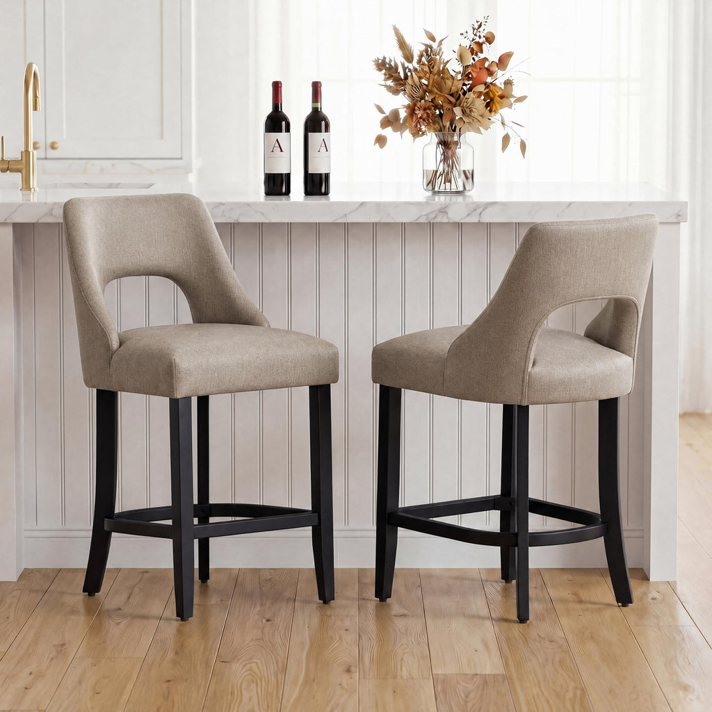 UVV Bar Stools, Upholstered Counter Height Bar Stools, Modern Counter Stools with Wood Legs for Kitchen Island Dining Room Bar
