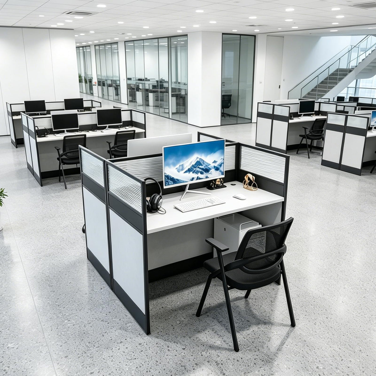4-Person Office Cubicle Workstation with Privacy Panels