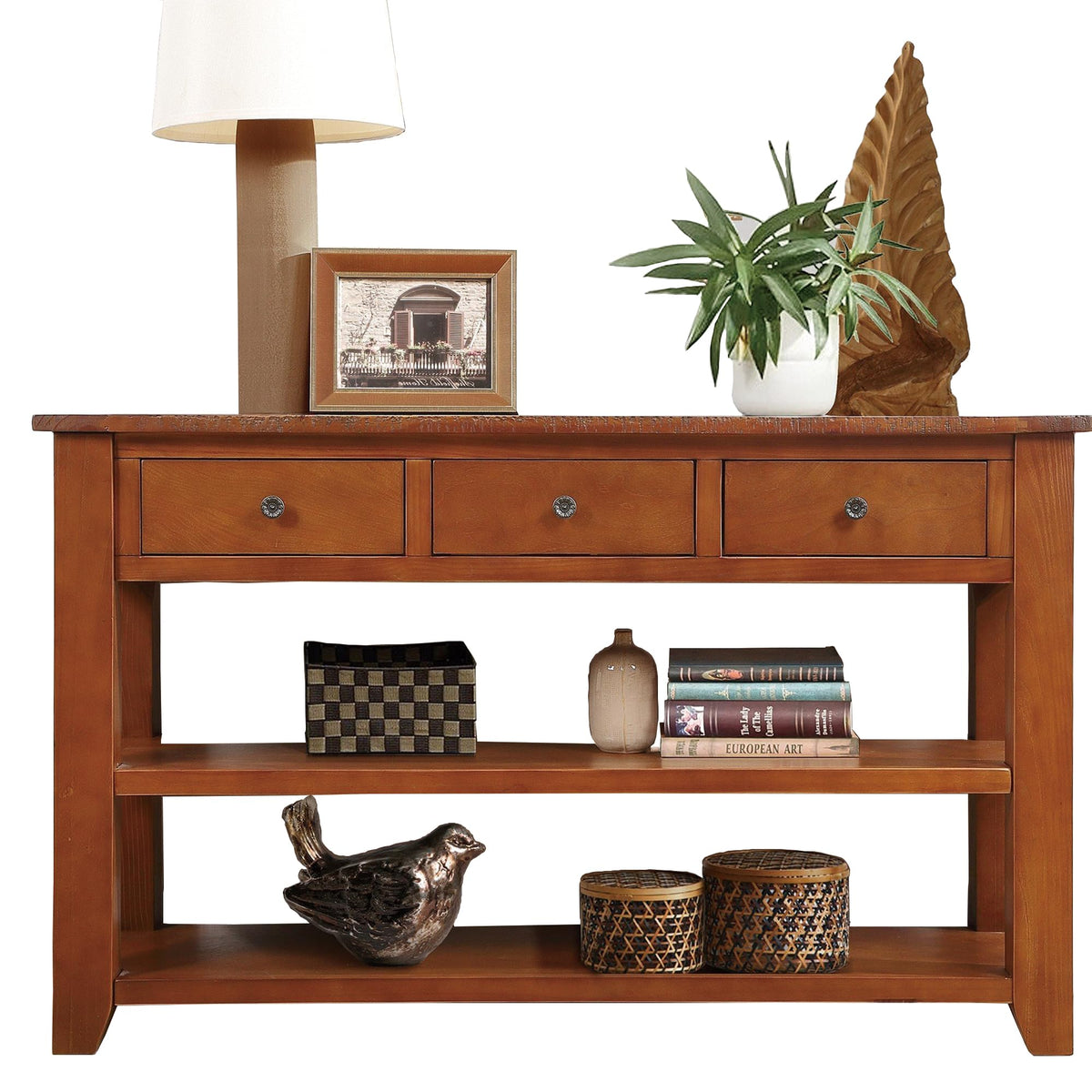 48.8-Inch White Solid Wood Console Table with Storage