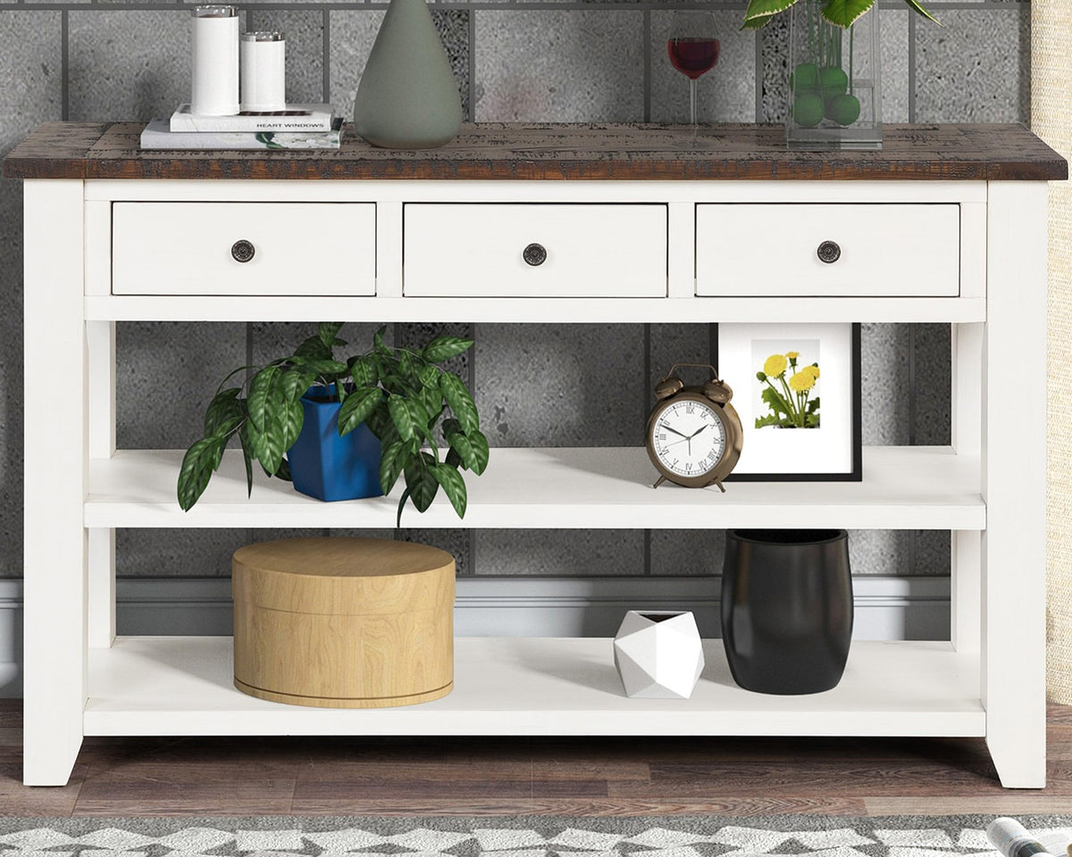 LKTART Solid Wood Console Table Sofa Table with Storage Drawers and Bottom Shelf Entryway Table for Storage Entry Hallway Foyer Sofa Rectangular Side Table(48.8" White)
