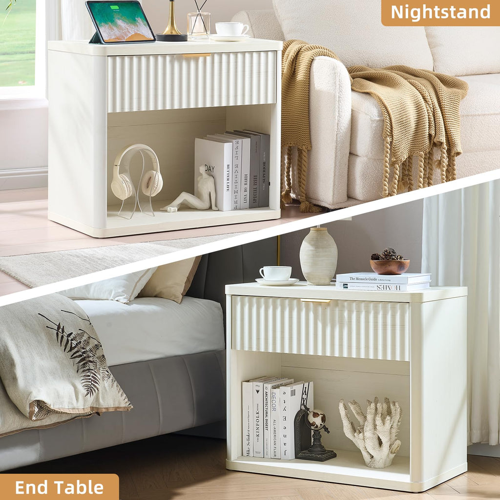 LEYAOYAO Wide Fluted Nightstand for Large Spaces