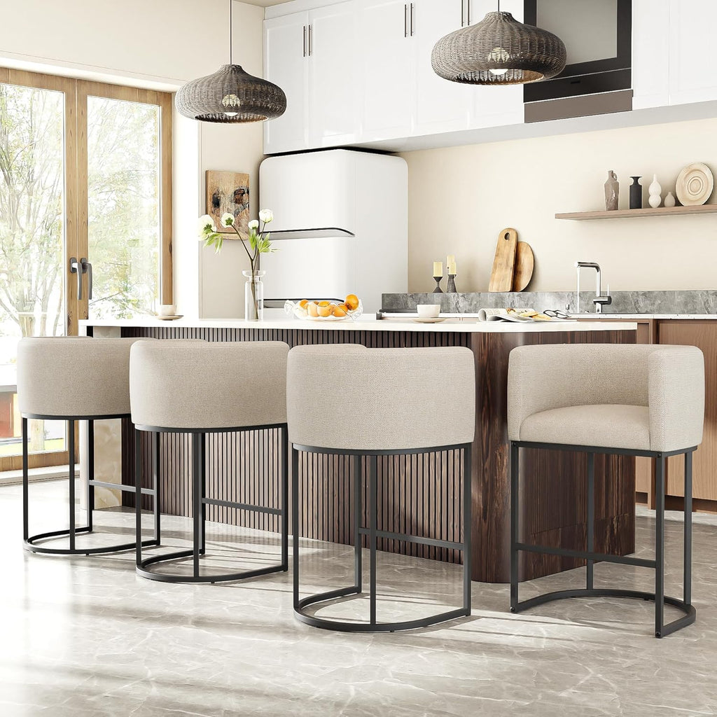 VATROS 26" H Counter Height Bar Stools, Modern Barrel Counter Stools with Backrest and Arms, Faux Leather Upholstered Accent Barstools for Kitchen Island,Support 450 LBS