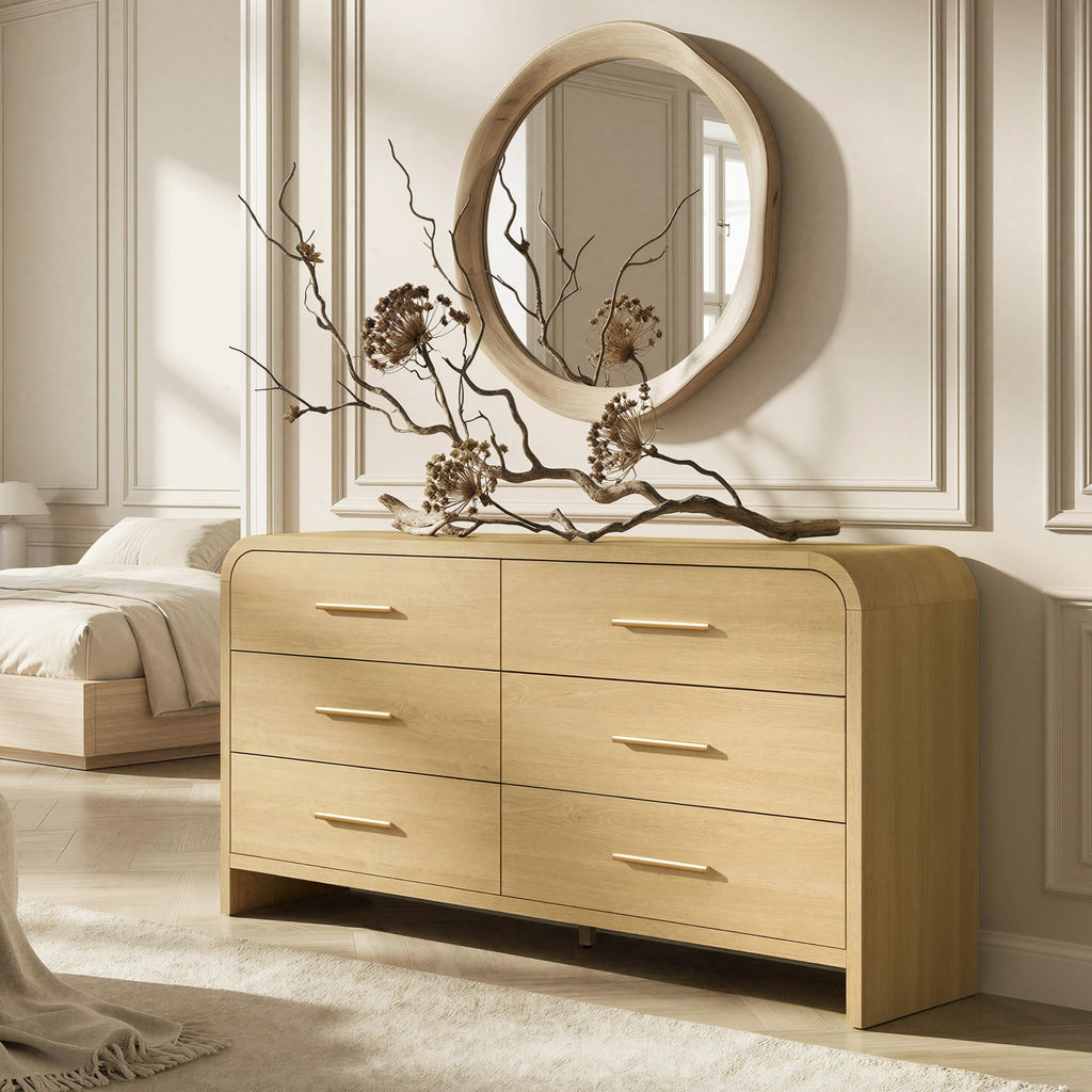 EliteSet Curved Dresser for Bedroom, 63" Large Modern Chest of Drawers, Vanity Desk TV Stand for Living Room, Closet Storage Drawers Organizer Furniture, Nursery, Hallway