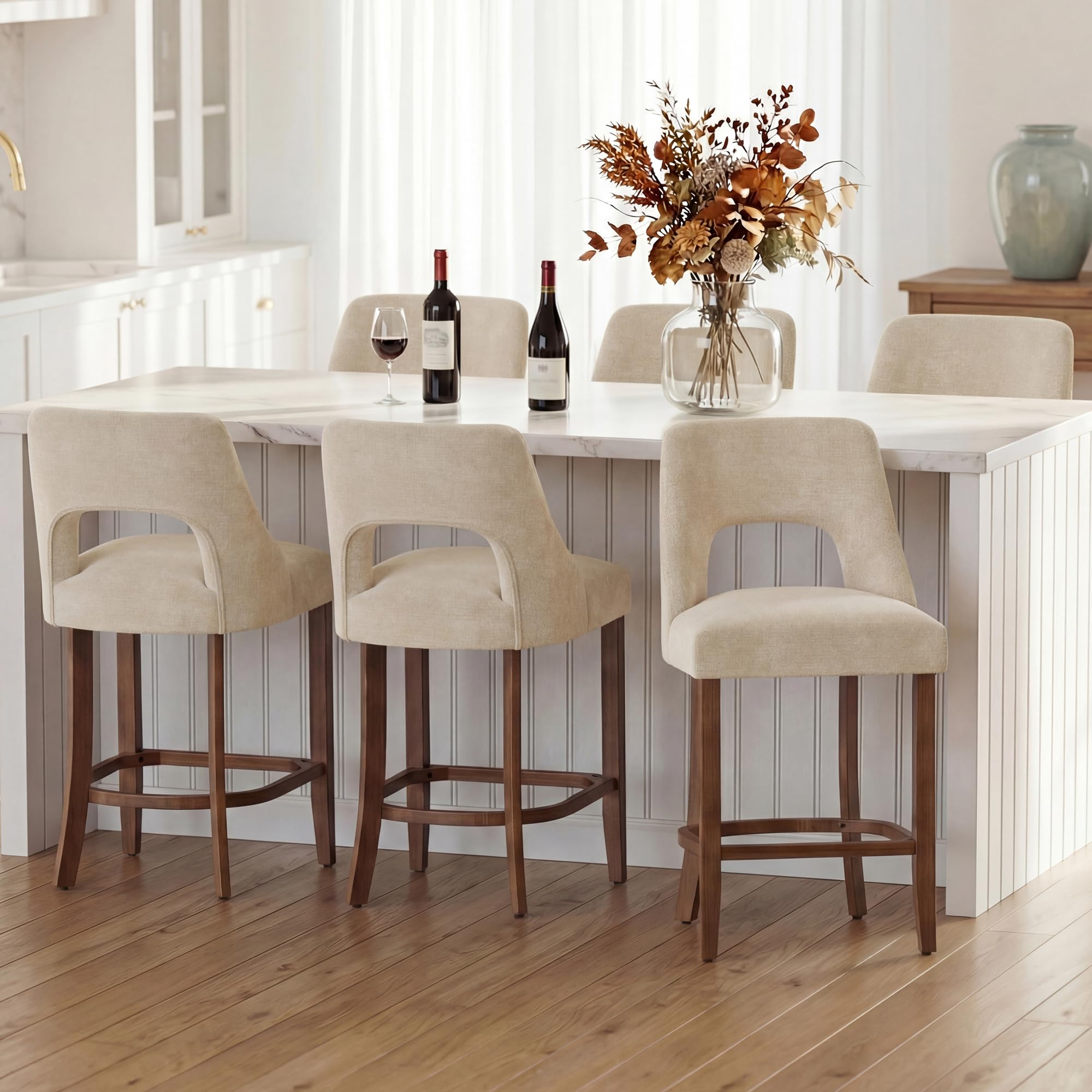 UVV Bar Stools, Upholstered Counter Height Bar Stools, Modern Counter Stools with Wood Legs for Kitchen Island Dining Room Bar