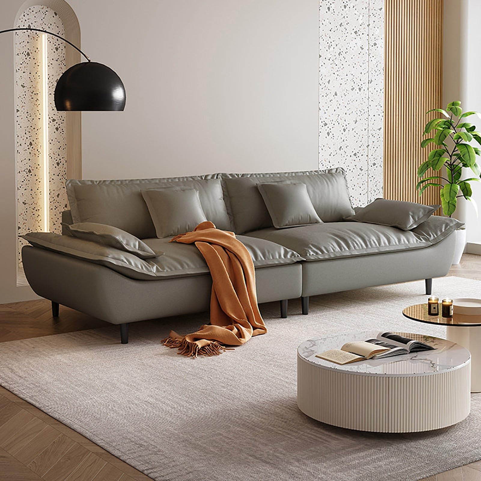 3-Seater Cloud Sofa, Modular Sectional Couch, Modern Deep Seat Sofa for Living Room, Comfy Double Layer Upholstered Seat Cushion,Cat-Scratch-Resistant Leather