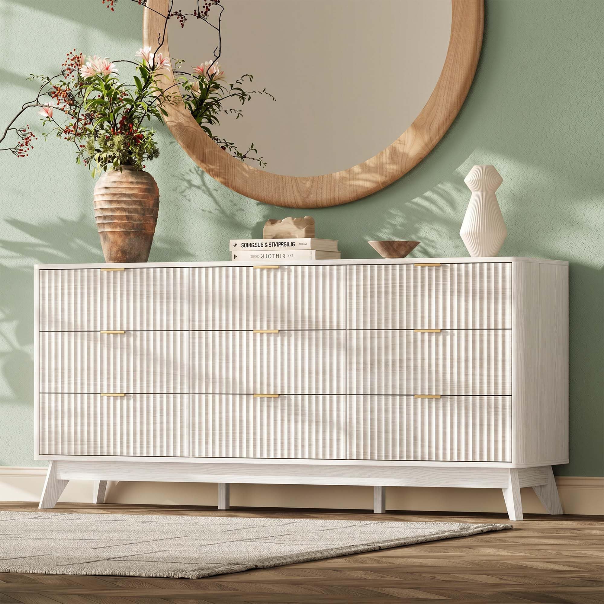 TROJM Fluted Curved-Edge Bedroom Dresser with Storage Drawers