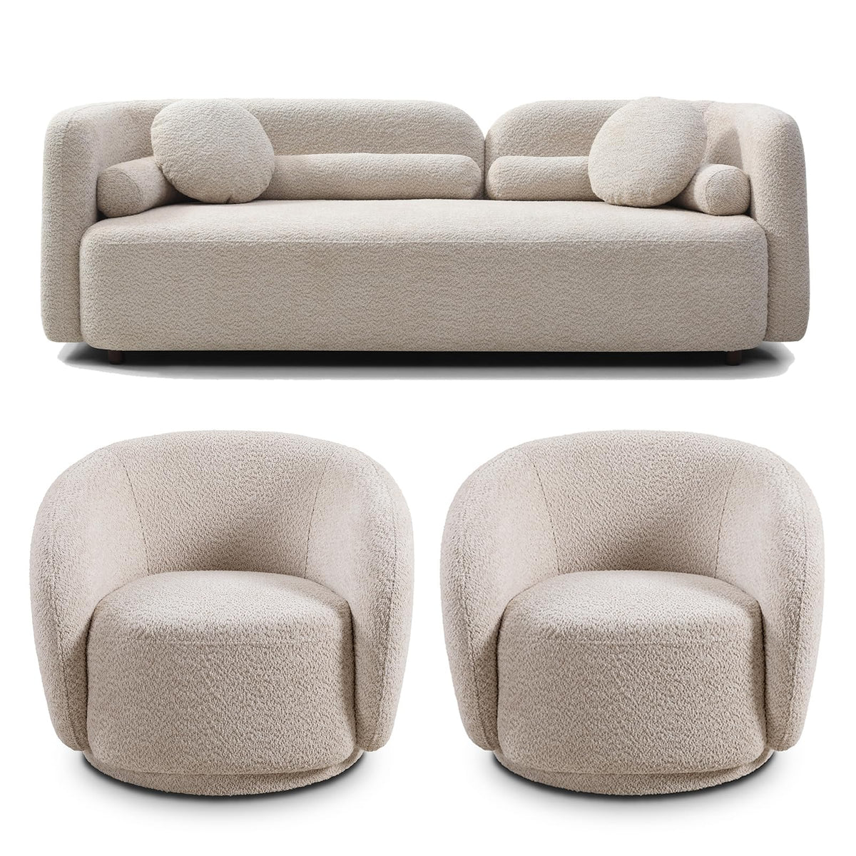 Modern Japandi Bouclé Curved Sofa with Deep Cloud Seating