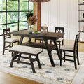 6-Piece Rustic Style Wood Counter Height Dining Table Set with Storage Shelf, Bench and 4 Chairs, Kitchen Dining Table Chairs Set for 6 Persons (Walnut + Wood + Foam) (Espresso + Wood + Foam)