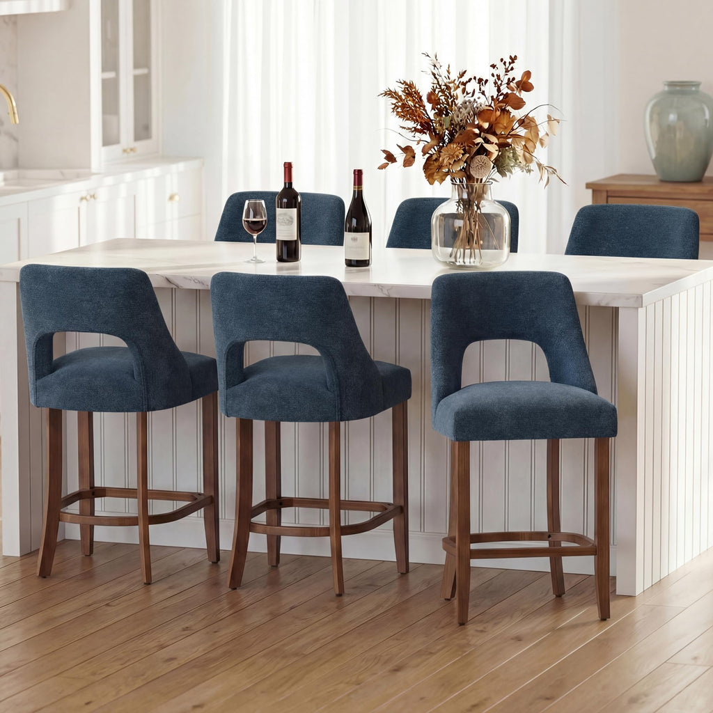 UVV Bar Stools, Upholstered Counter Height Bar Stools, Modern Counter Stools with Wood Legs for Kitchen Island Dining Room Bar