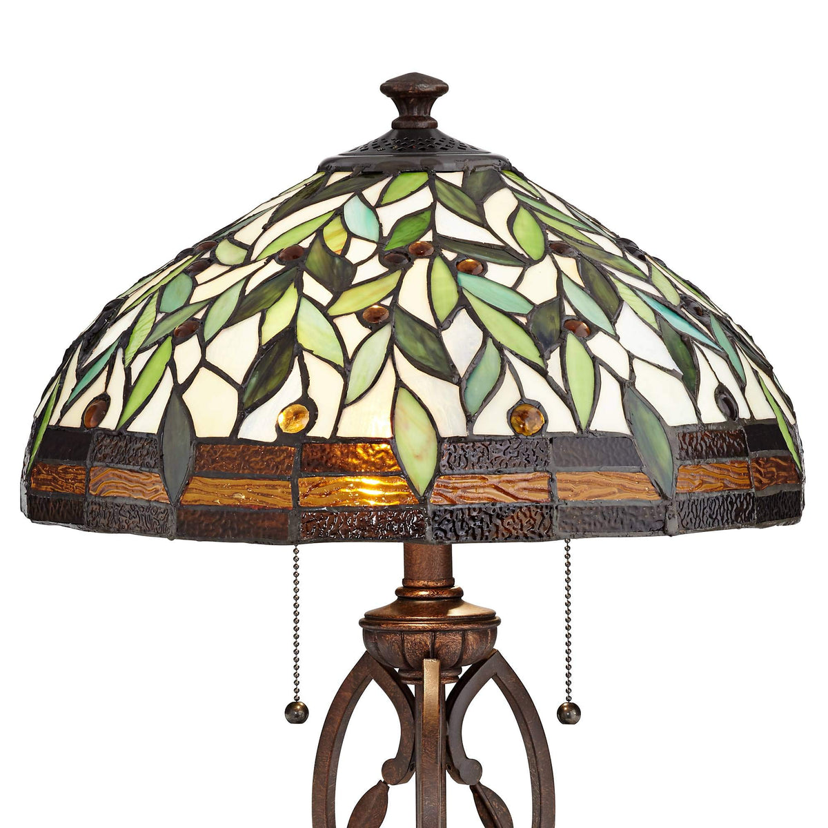 26" Tall Table Lamp Blossoming Leaf Tiffany-Style Cottage Glass
