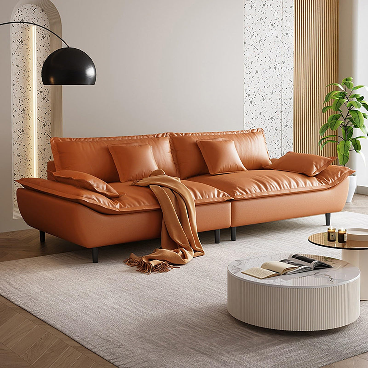 3-Seater Cloud Sofa, Modular Sectional Couch, Modern Deep Seat Sofa for Living Room, Comfy Double Layer Upholstered Seat Cushion,Cat-Scratch-Resistant Leather