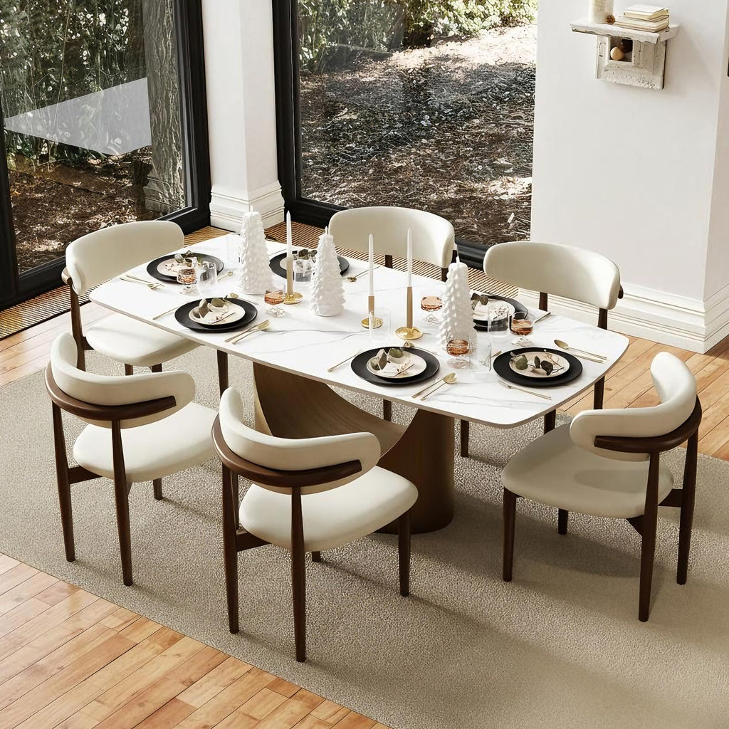 POVISON Modern Dining Table Marble White Black Bronze for Dining Room Kitchen