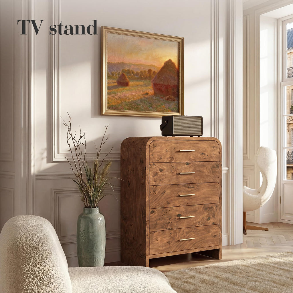 EliteSet Curved Dresser for Bedroom, 63" Large Modern Chest of Drawers, Vanity Desk TV Stand for Living Room, Closet Storage Drawers Organizer Furniture, Nursery, Hallway
