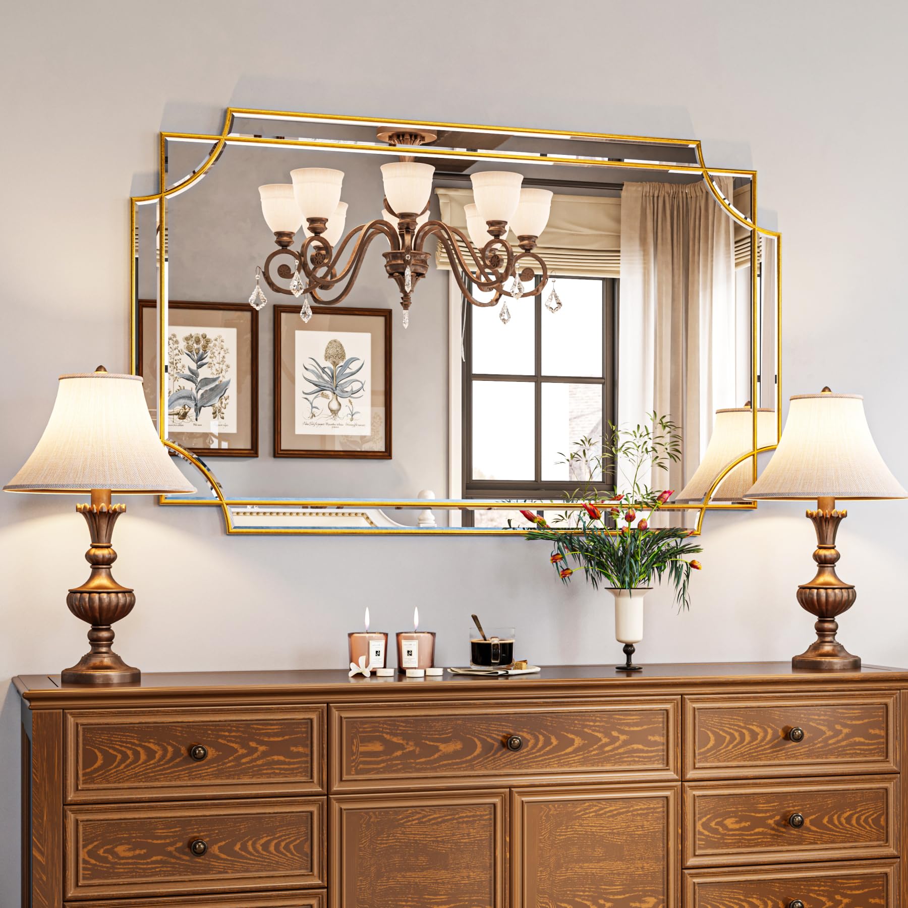 30 x 48-Inch Gold Beveled Wall Mirror for Vanity Decor