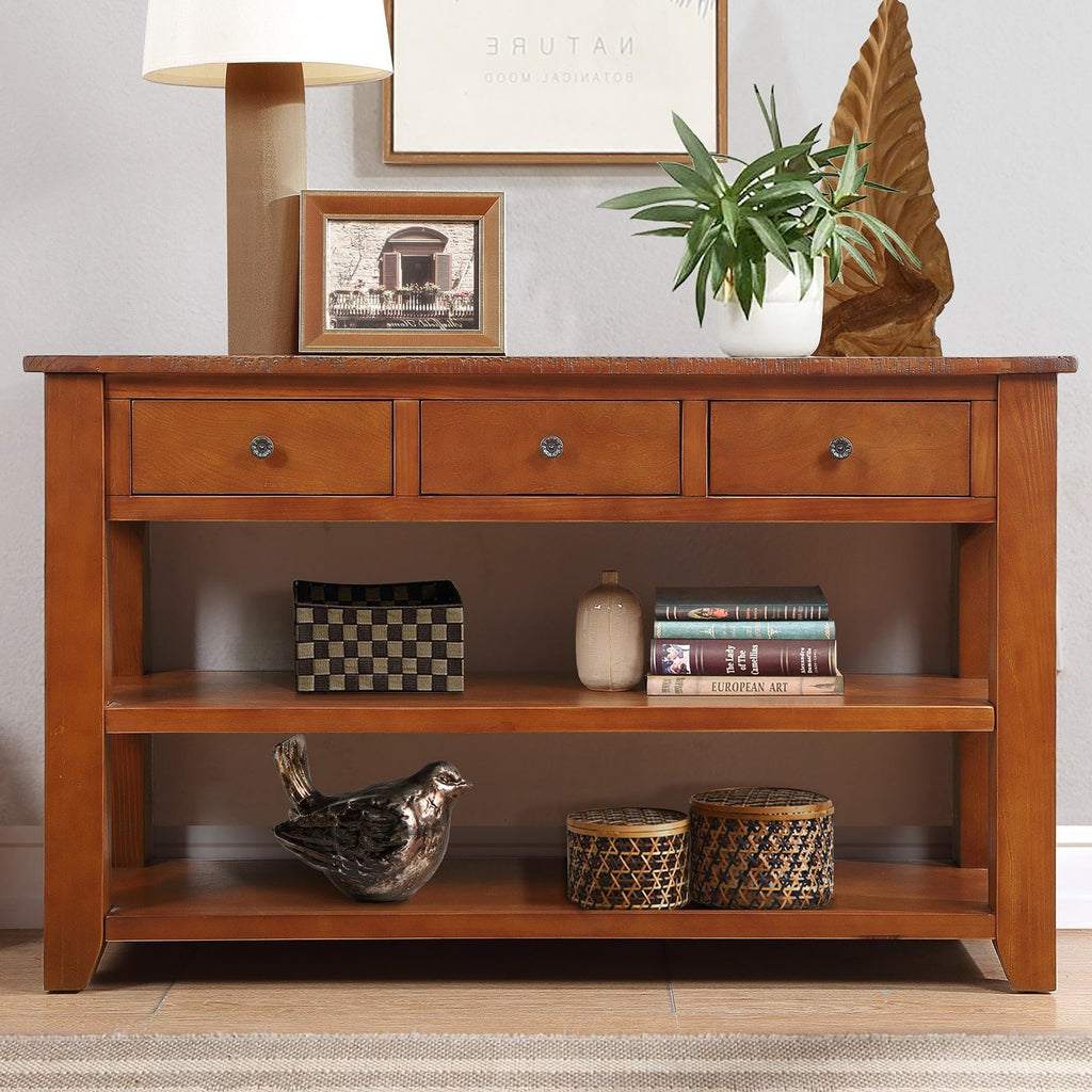 Farmhouse Wood Entryway Console Table 48-Inch Modern Sofa Entry Table with Drawers and Storage Shelves for Entrance Living Room