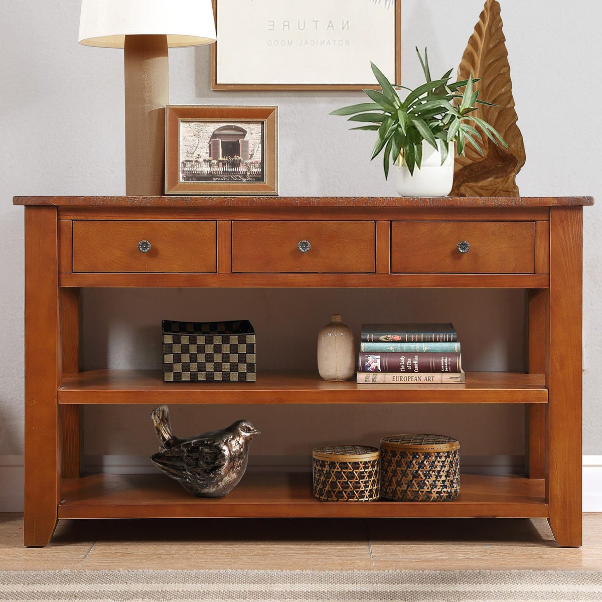 Farmhouse Wood Entryway Console Table 48-Inch Modern Sofa Entry Table with Drawers and Storage Shelves for Entrance Living Room