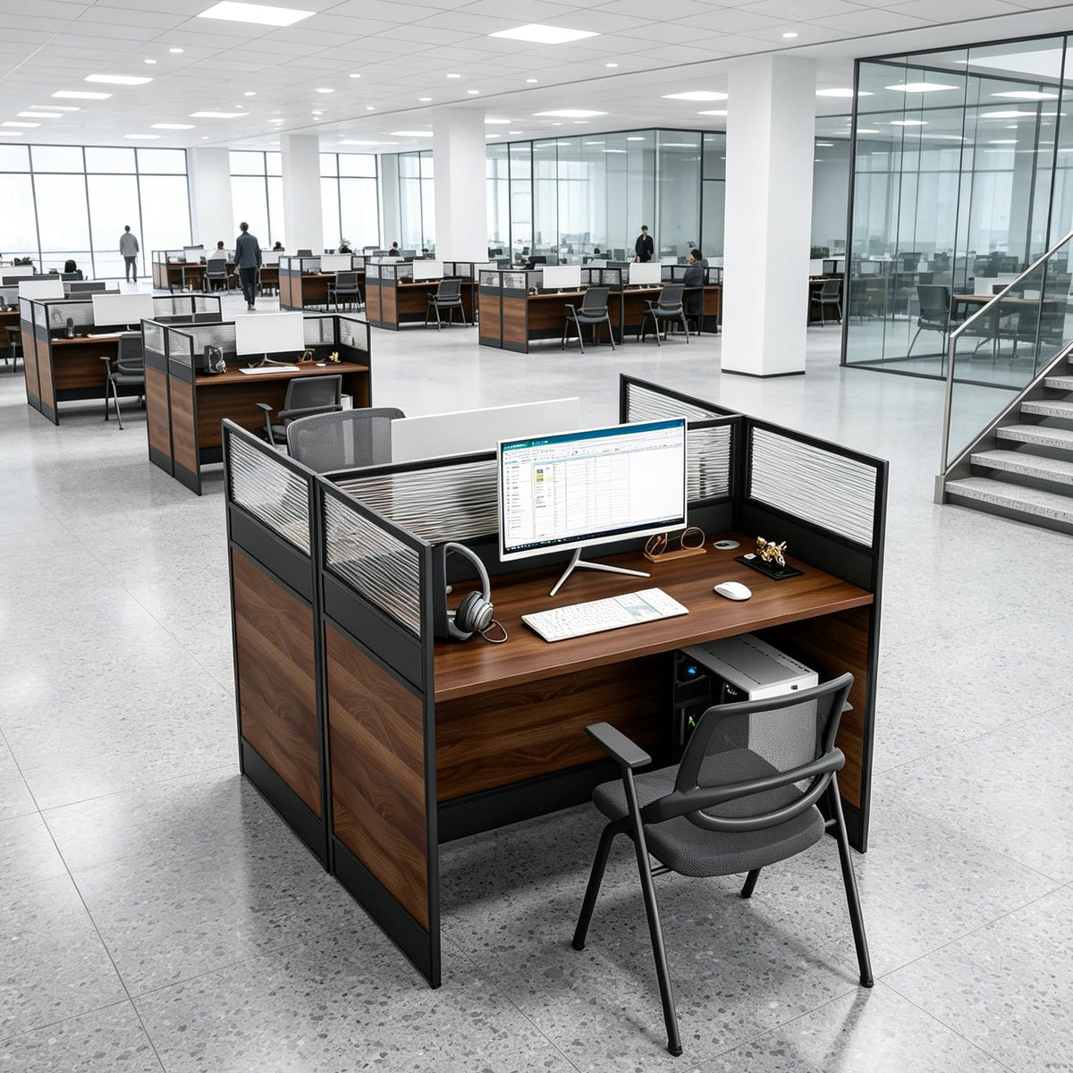4-Person Office Cubicle Workstation with Privacy Panels