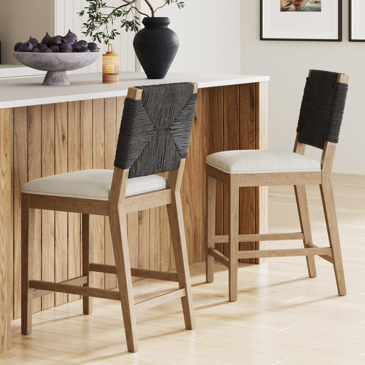 Nathan James Bohemian Bouclé Upholstered Bar Stool