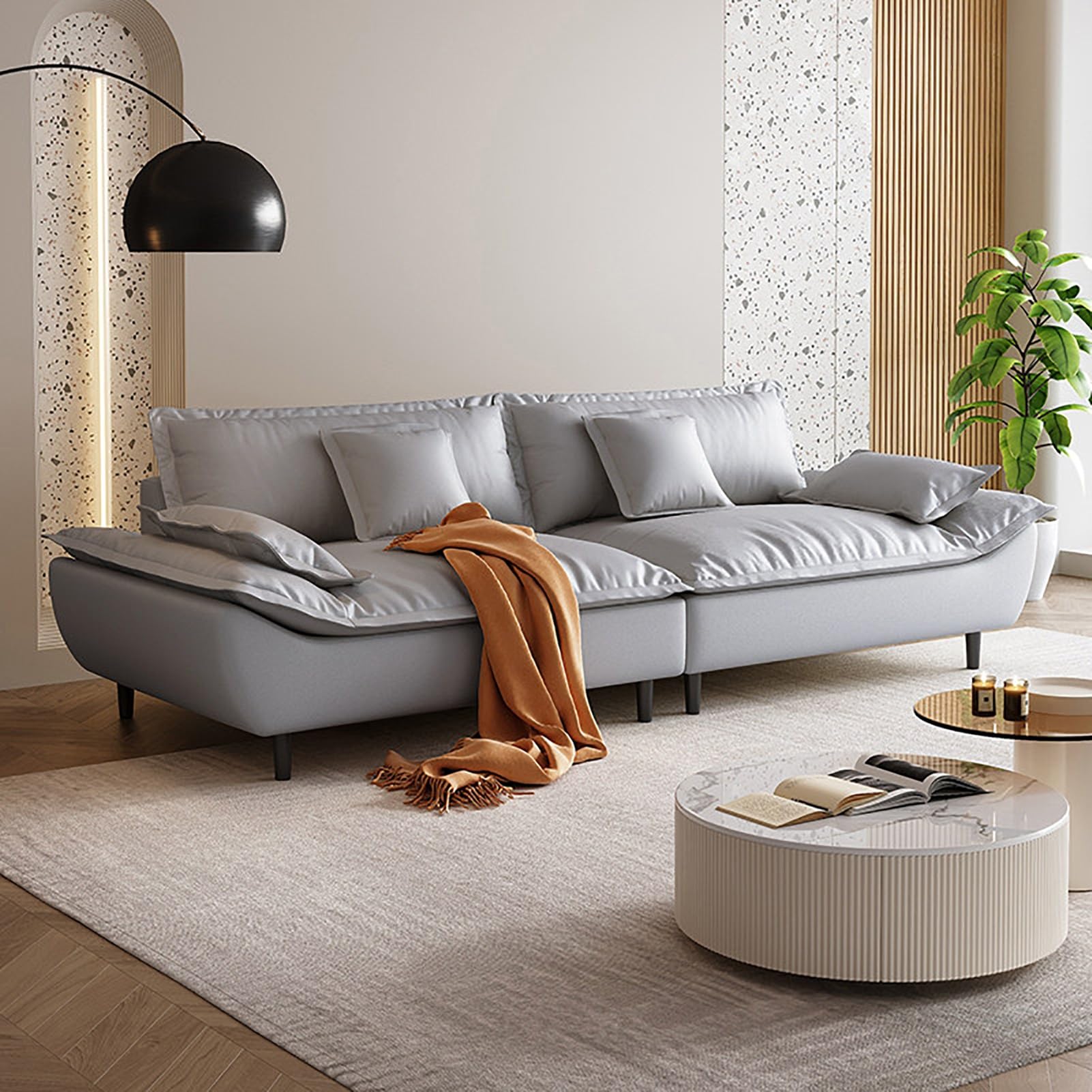 3-Seater Cloud Sofa, Modular Sectional Couch, Modern Deep Seat Sofa for Living Room, Comfy Double Layer Upholstered Seat Cushion,Cat-Scratch-Resistant Leather