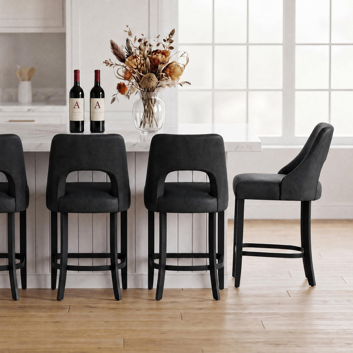 UVV Bar Stools, Upholstered Counter Height Bar Stools, Modern Counter Stools with Wood Legs for Kitchen Island Dining Room Bar