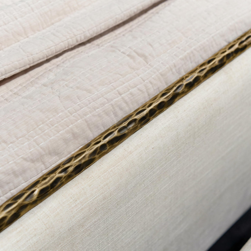 24/7 Shop at Home Lalia Hammered Metal Upholstered Bed with Beige Fabric Headboard, Forged Steel Frame, Foundation Required