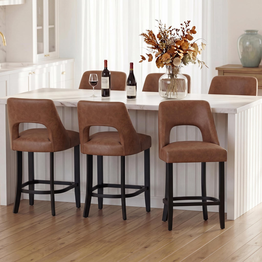 UVV Bar Stools, Upholstered Counter Height Bar Stools, Modern Counter Stools with Wood Legs for Kitchen Island Dining Room Bar