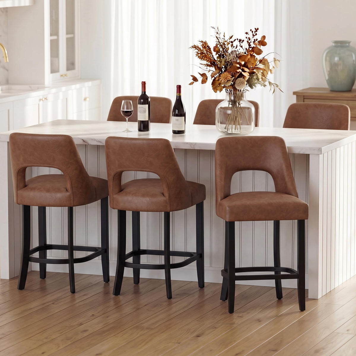 UVV Bar Stools, Upholstered Counter Height Bar Stools, Modern Counter Stools with Wood Legs for Kitchen Island Dining Room Bar